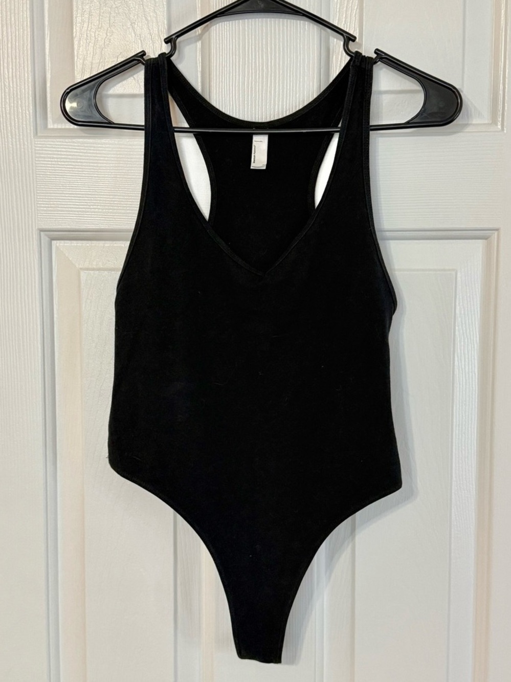 American Apparel Cotton Spandex Jersey Tank Thong Bodysuit Black Medium